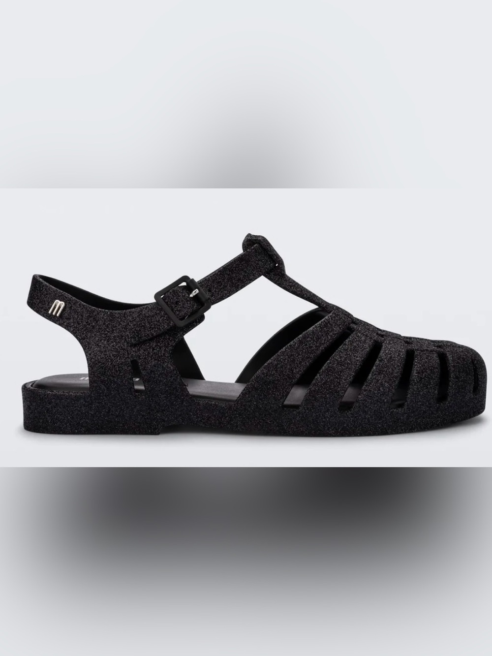 MELISSA POSSESSION MATTE BLACK GLITTER JELLY SANDALS SIZE 5